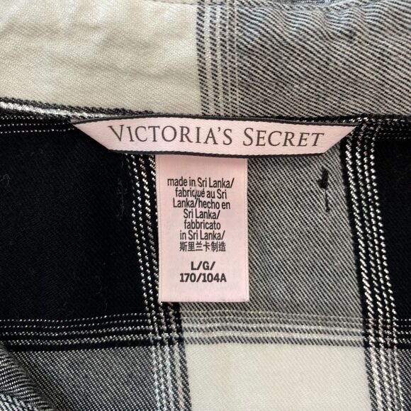 Victorias Secret Nightgown Sleep Shirt Pajamas Womens Large Black White Plaid - Picture 5 of 9